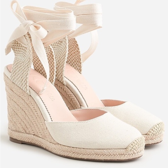 J. Crew Cream Made in Spain Round Toe Canvas Espadrille Wedges Size 9.5 - Picture 1 of 15